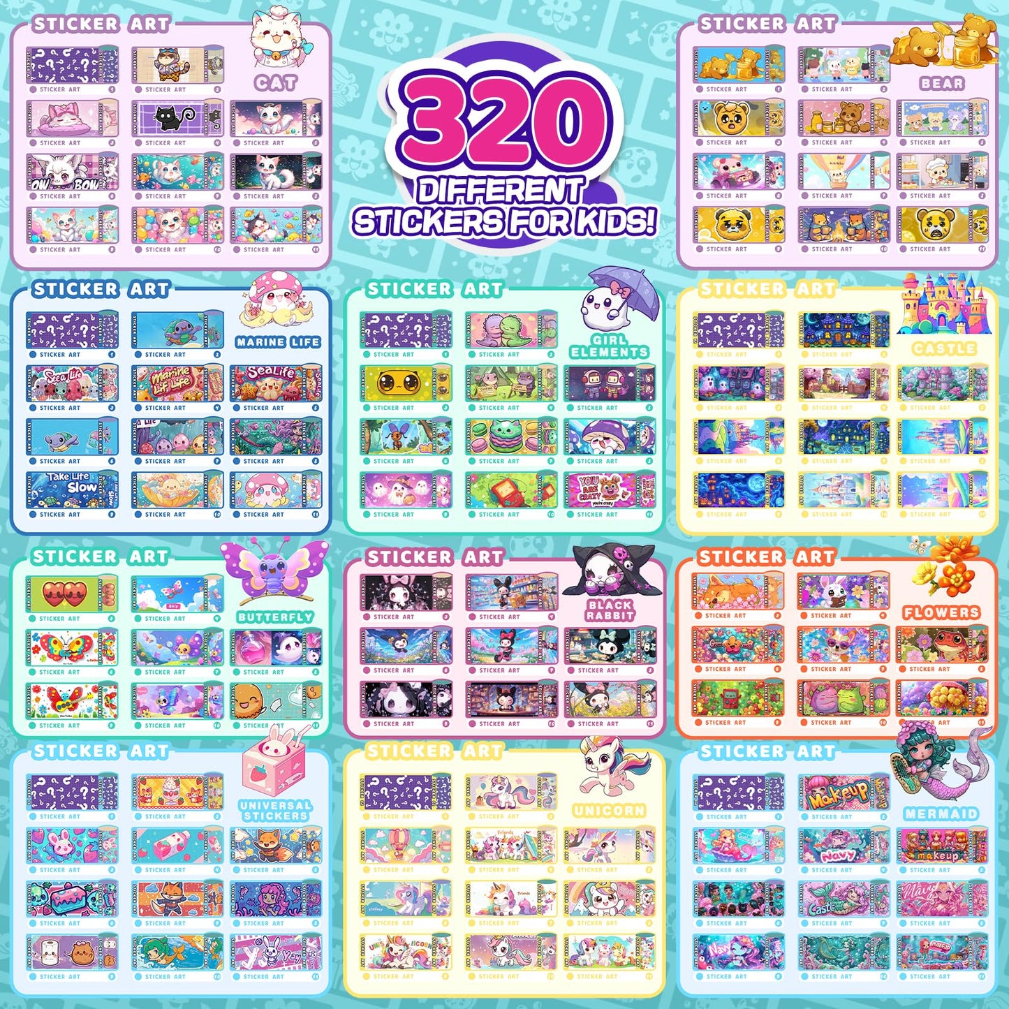 Scarmat 320pcs DIY Jewelry Sticker Kit, Multi-Colored Acrylic Stickers, Bracelet Set for Girls Ages 5-12, Model 907C