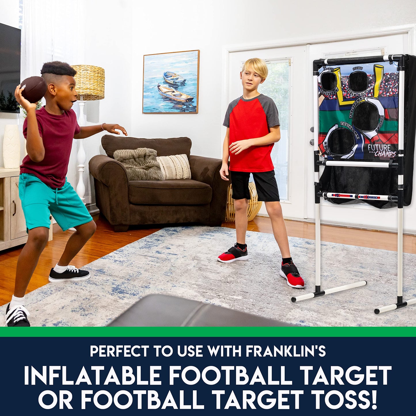 Franklin Sports Mini Footballs for Kids - (3) Inflatable Toy Replacement Footballs for Target Toss + Other tossing Games - 6 Plastic Inflatable Footballs with Air Pump - Perfect Kids Toy Football