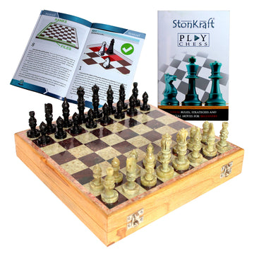 Stonkraft - 10' X 10' Chess Board With Wooden Base & Stone Inlaid & Stone Pieces Game Set