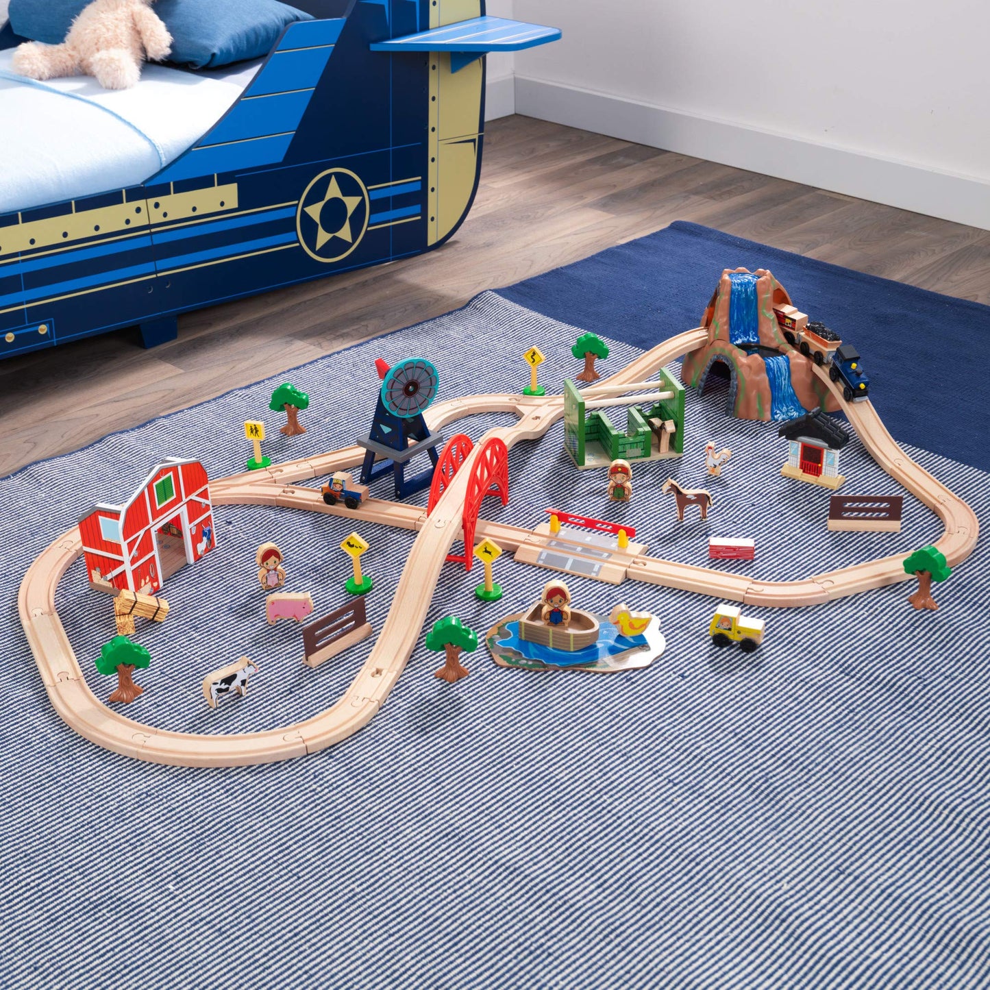 Kidkraft Wooden Rural Farm Train Set With 75 Pieces, Children'S Toy Vehicle Playset, Gift For Ages 3+