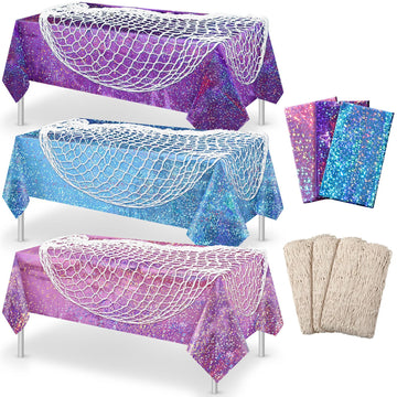 Unittype 6 Pcs Fish Net Decorative and Tablecloth Set, Cotton Fishnet and Plastic Table Cover Decorations Set for Nautical Theme