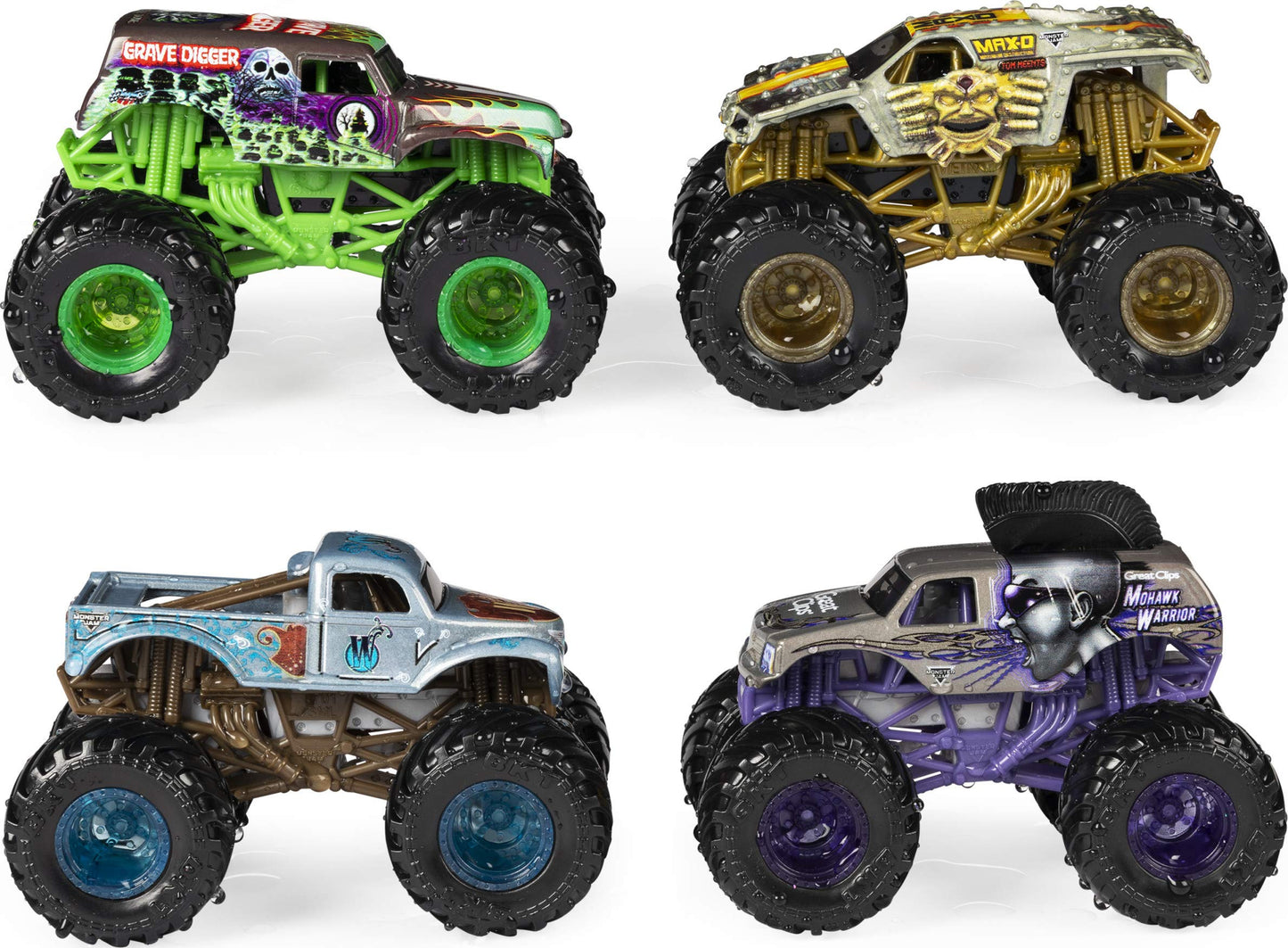 Monster Jam, Official Reveal The Steel 4-Pack of Color-Changing Die-Cast Monster Trucks, 1:64 Scale
