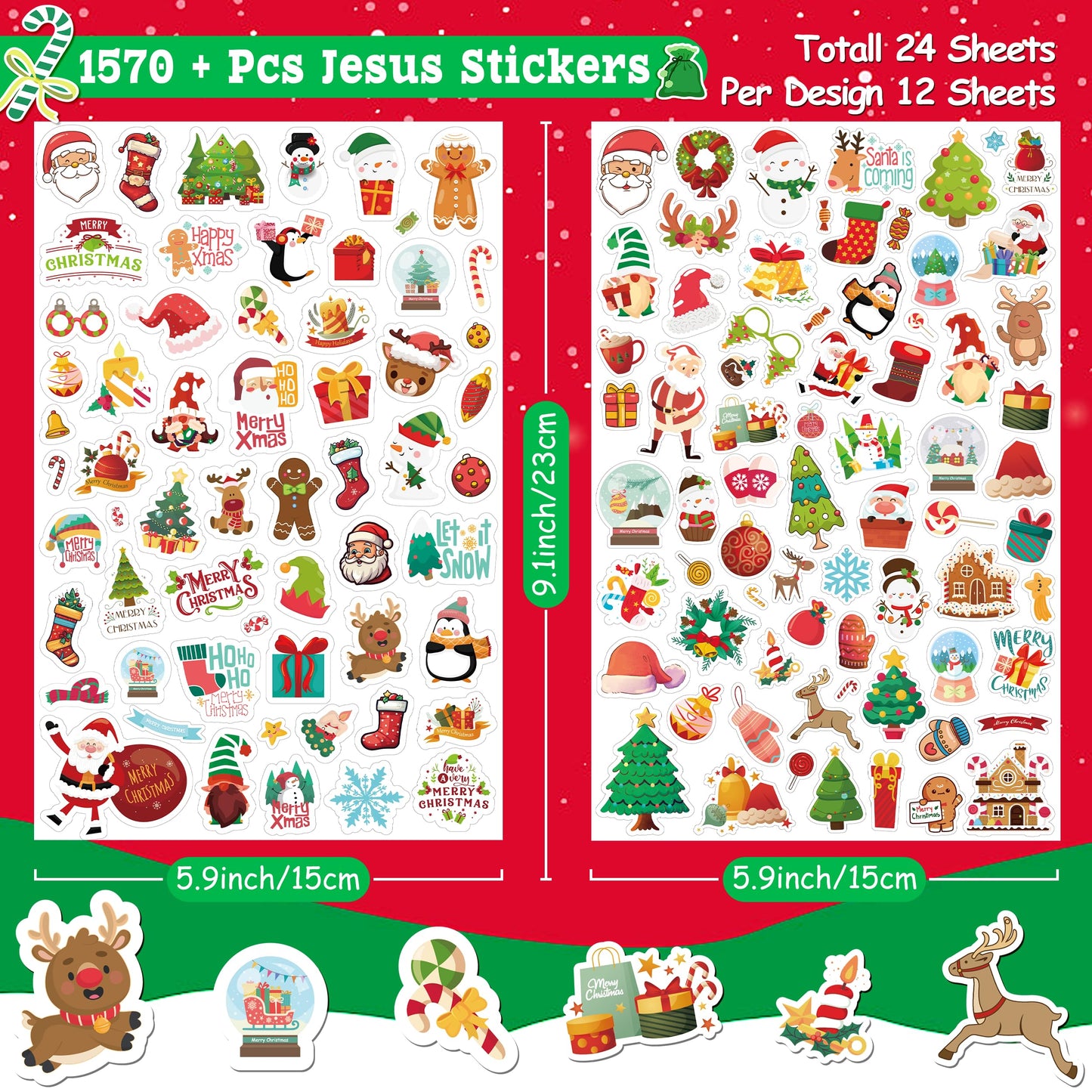 Linaye 24 Sheets Christmas Stickers For Kids, 1570Pcs Adhesive Christmas Stickers, Christmas Stickers Bulk For Kids Cute Sticker