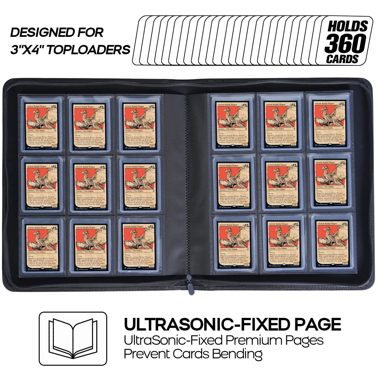 Toploader Binder  Holds 360 Top Loaders - 9-Pocket Top Loader Binder for 3 x 4 Rigid Card Holders for Trading Cards or Sports Cards  Model B - Classic Red