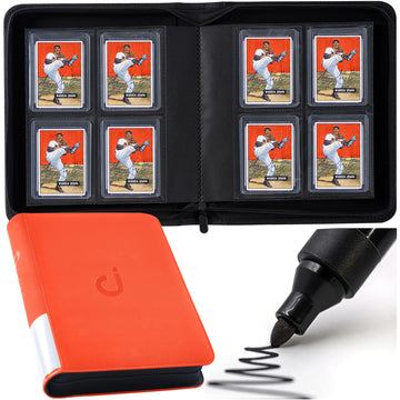 Toploader Binder  Holds 128 Top Loaders - 4 Pocket Top Loader Binder for 3 x 4 Rigid Card Holders for Trading Cards or Sports Cards  Model A - Classic Orange