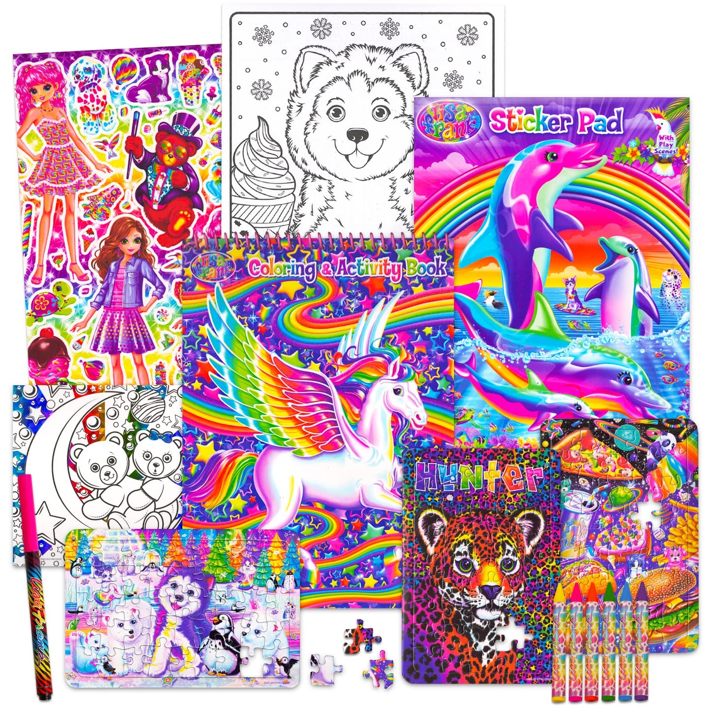 Bendon Lisa Frank Coloring Book Set - Includes 250+ Stickers, Giant Activity Book for Kids and Adults, Colorful Lisa Frank Design