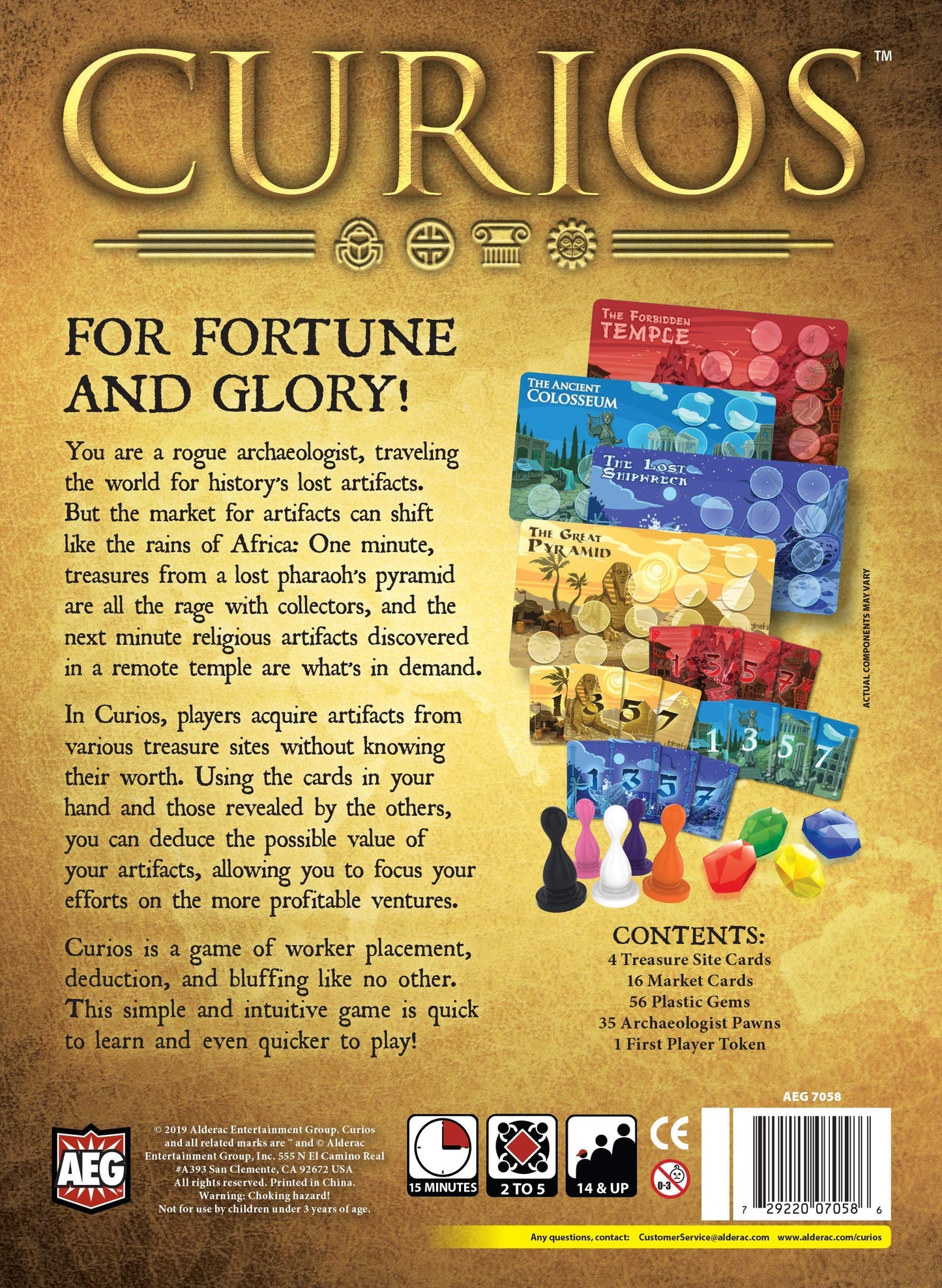 AEG Curios - The Curiously Cool Board Game of Treasure Hunting Fun, Quick Play, Easy to Learn, Bluffing, 2 to 5 Players, 15-20 M