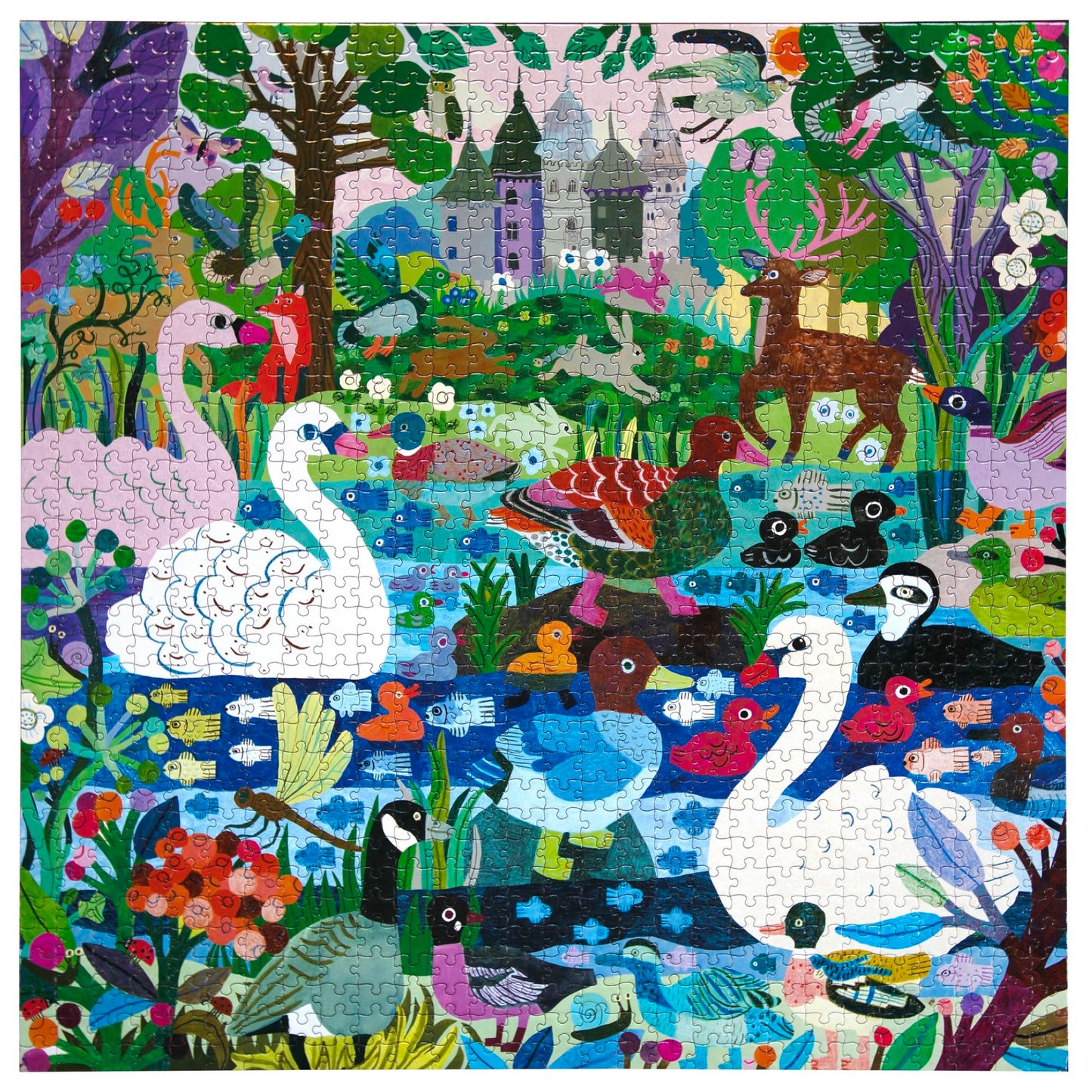 eeBoo Piece & Love: Ducks in The Clearing - 1000 Piece Puzzle - mature-themed Square Jigsaw  23x23  Includes Image Reference Insert  Pieces