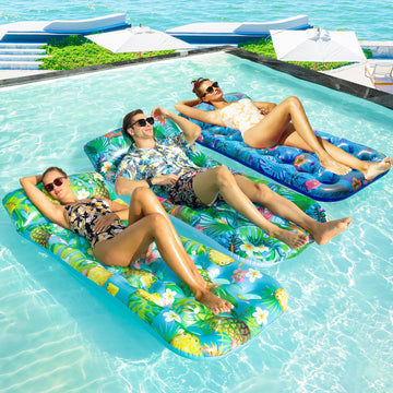 3 Pack Pool Floats Adult - Finduwill Inflatable Tanning Pool Lounger With Headrest, Large Pool Float Floaties For Summer Party Floating, Beach Floaties, Lake Float For Swimming Water Toys For Vacation