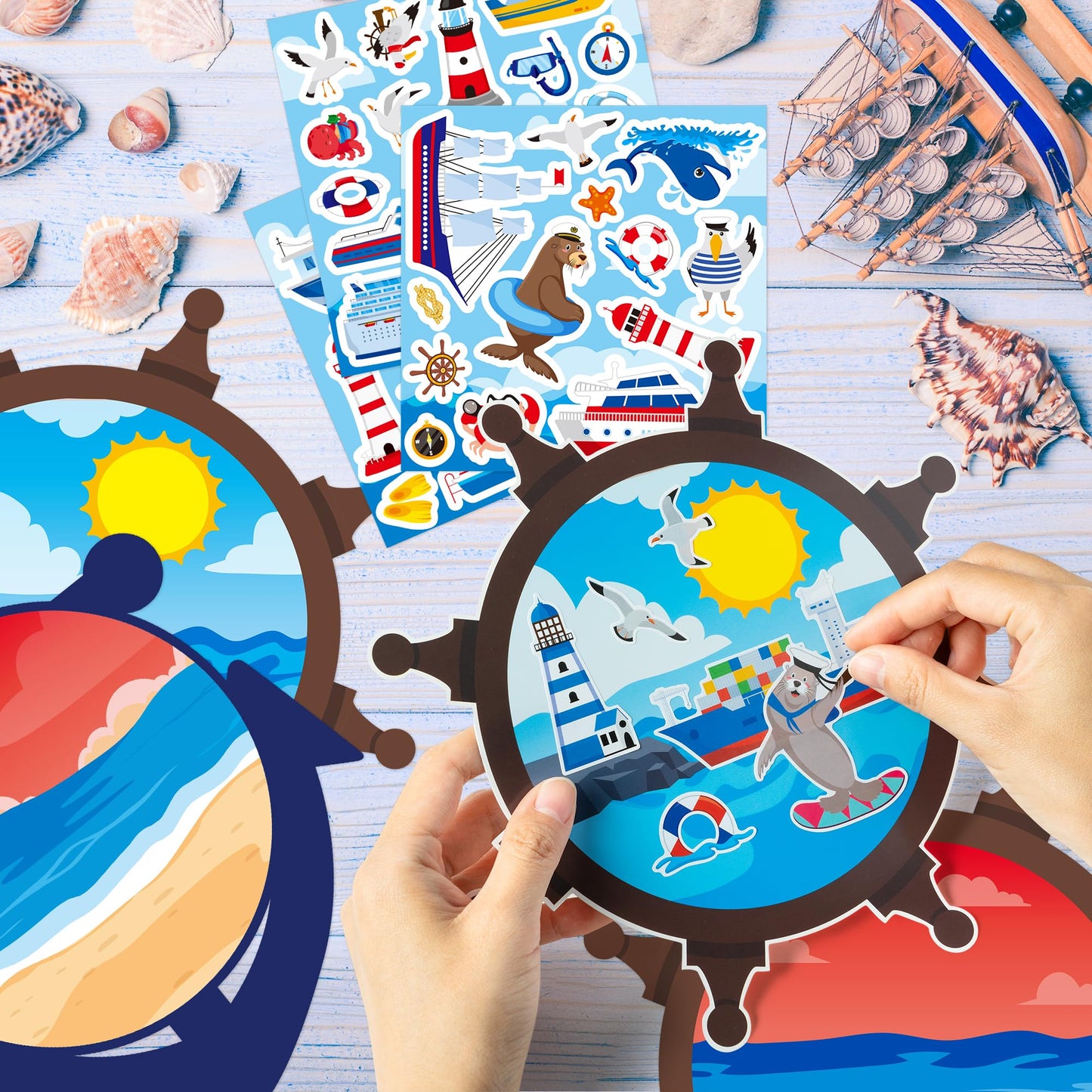 Cy2Side Cruise Scene Stickers Set - Make Your Own Ocean Animals Cruise Scene Stickers Art Craft Diy Cruise Stickers Scene With Sharks Sea Navigation Ship Stickers For Kids Carnival Cruise Party Favor