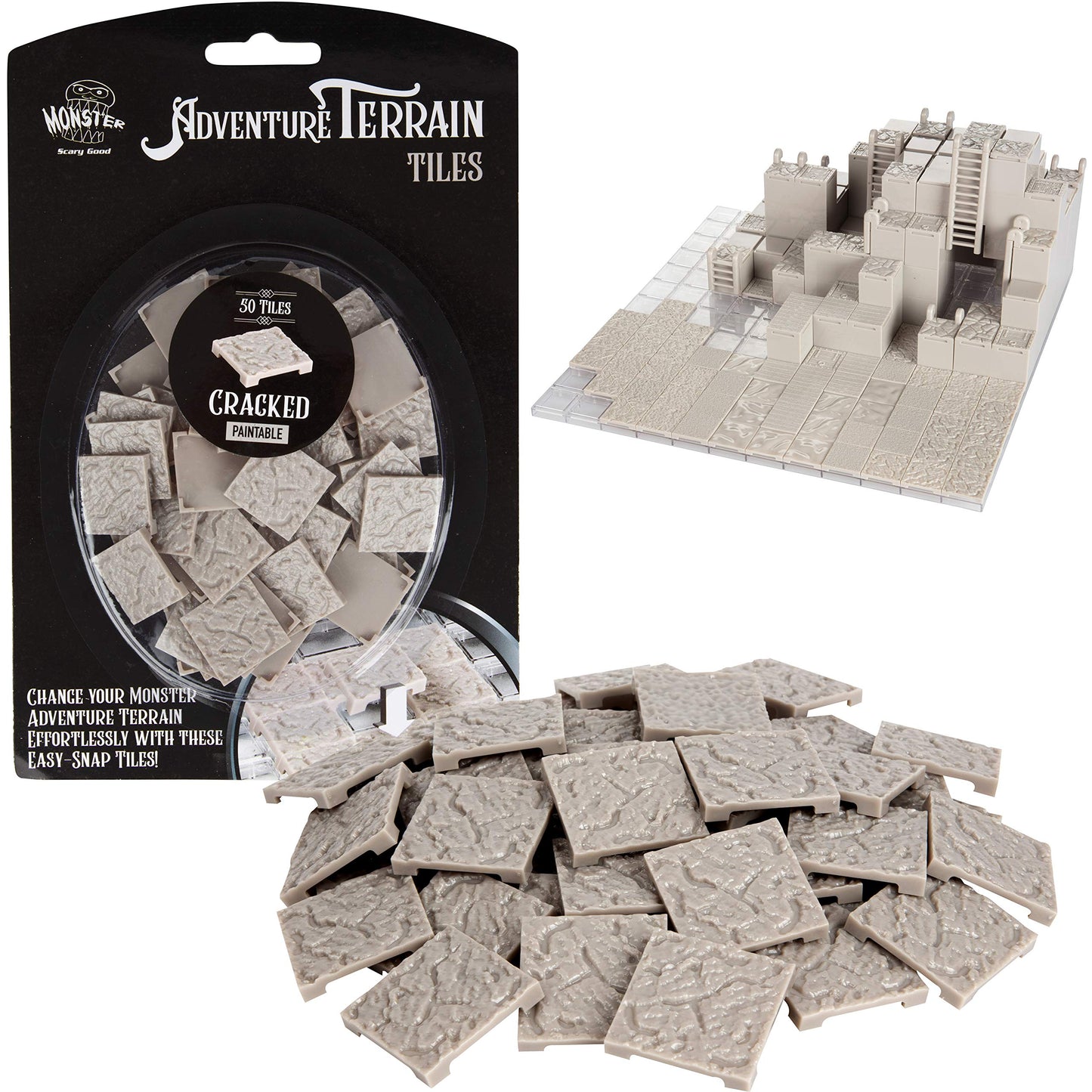 Monster Adventure Terrain - 50Pc Cracked Style Tile Expansion Pack Paintable 1''X1'' Tile Set- Amazing Tabletop Terrain In Minut