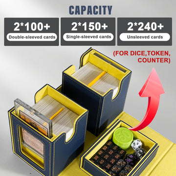 Kabinka Deck Box For Mtg With Commander Display, 3 In 1 Trading Card Storage Box Fit 200 Double-Sleeved Cards, Removable Deck Ca
