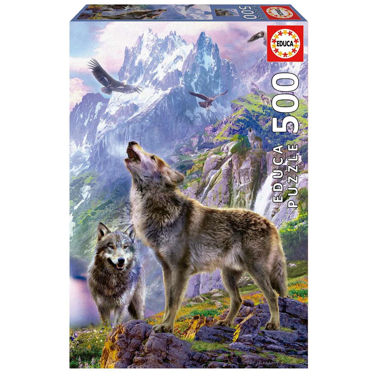 Educa - Wolves In The Rocks - 500 Piece Jigsaw Puzzle - Puzzle Glue Included - Completed Image Measures 18.9' X 13.4' - Ages 14+ (19548)