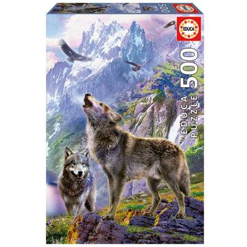 Educa - Wolves In The Rocks - 500 Piece Jigsaw Puzzle - Puzzle Glue Included - Completed Image Measures 18.9' X 13.4' - Ages 14+ (19548)