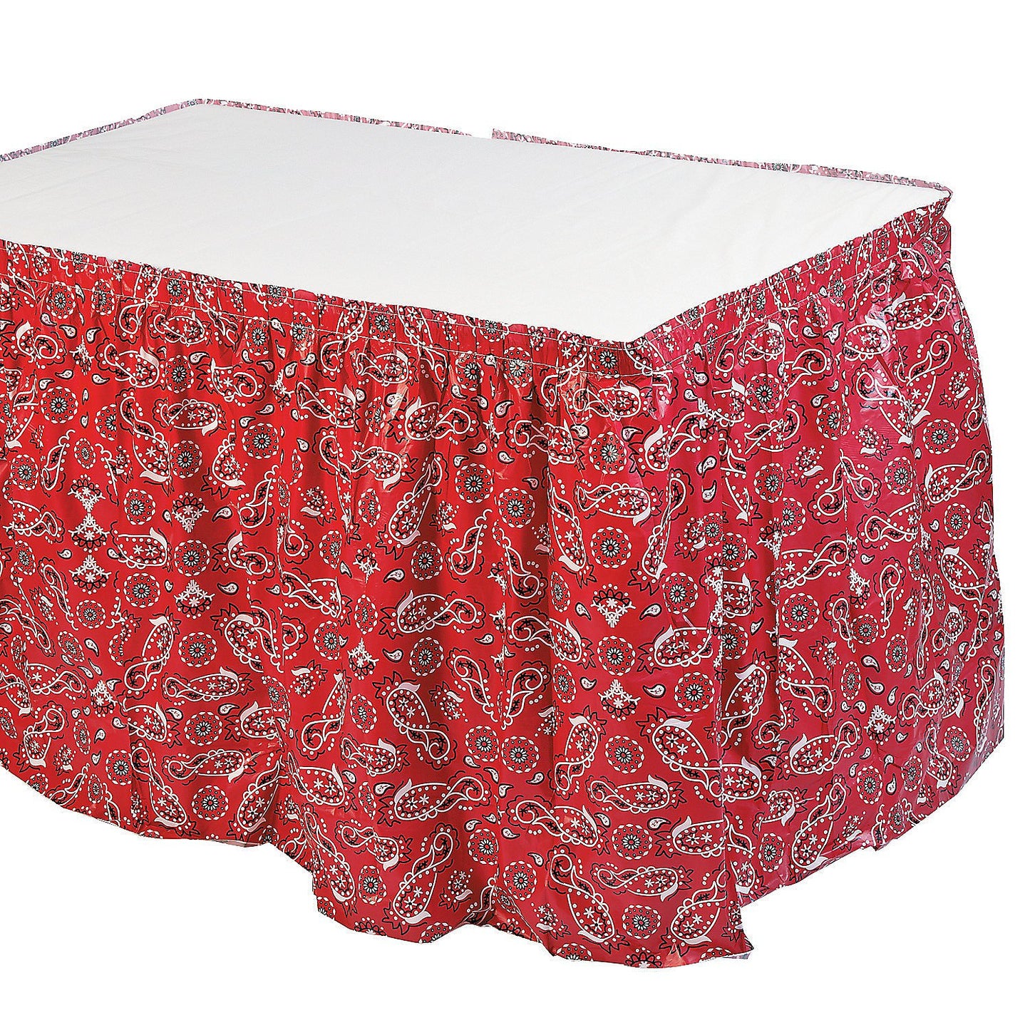 Fun Express Red Bandana Print Plastic Table Skirt - Party Supplies - 1 Piece