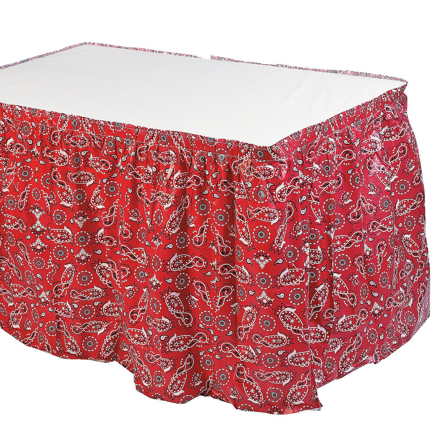 Fun Express Red Bandana Print Plastic Table Skirt - Party Supplies - 1 Piece