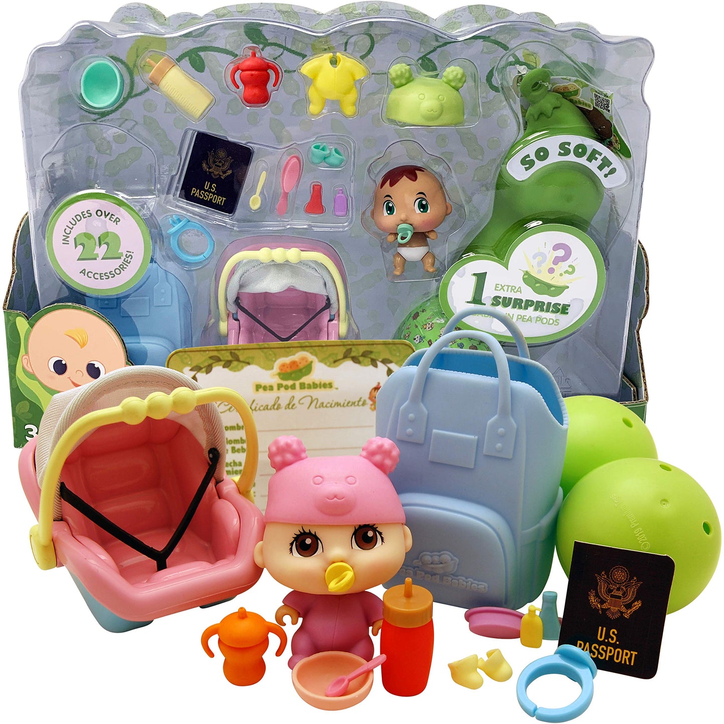 Nature Bound Pea Pod Babies Twenty Two Piece Little Traveler Playset - Collectible Mystery Surprise Toy With Mini Baby, Clothing
