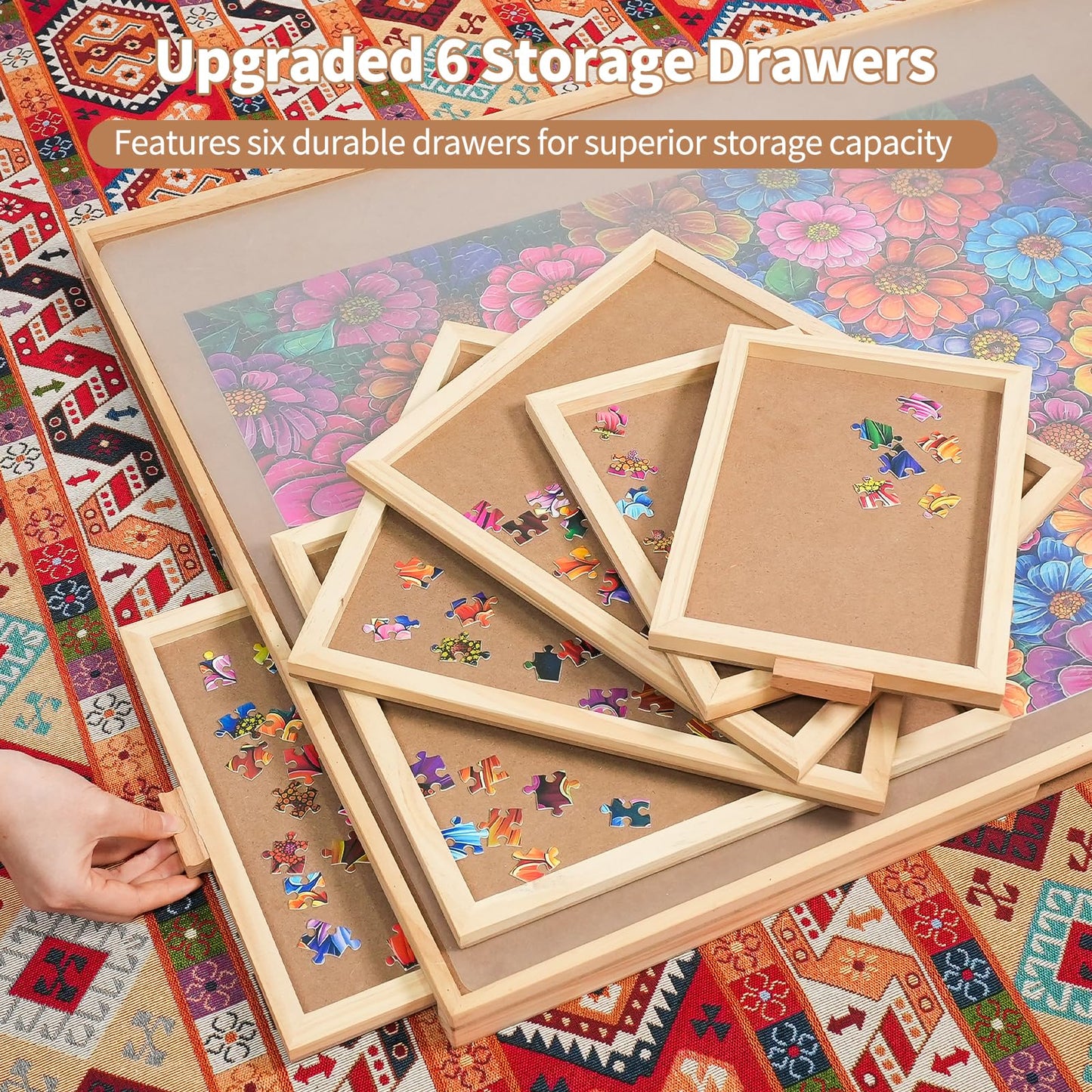 DIKASHI 2000 Pieces Rotating Puzzle Board with 6 Drawers  Lazy Susan & Transparent Cover  40.1x28.5 Portable Wooden Jigsaw Puzzle Board  Great Gift for for Puzzle Enthusiasts