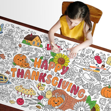 KangaToys Giant Thanksgiving Coloring Activity Poster for Families - 30 x 72 inches Table Size Jumbo Banner for Holiday Family G