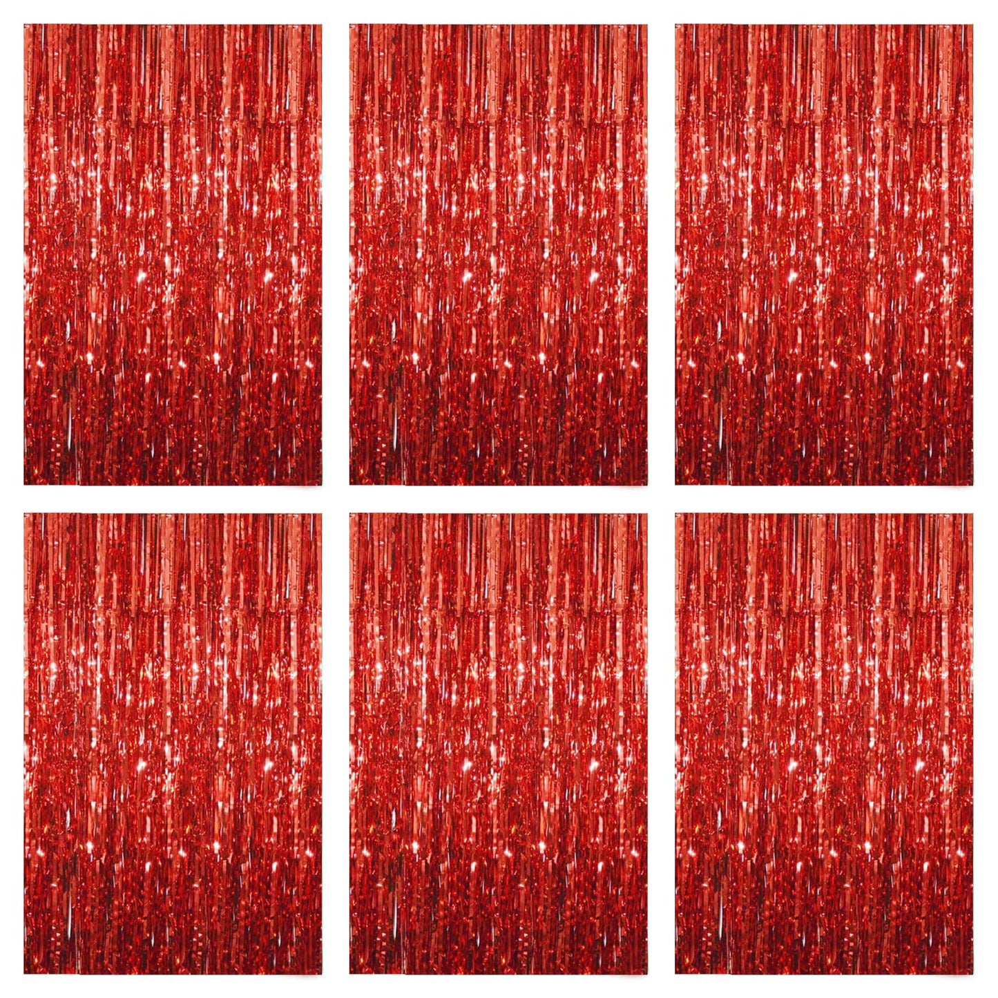 Red Foil Fringe Curtain 3.3  8.3FT 6 Packs, Metallic Tinsel Curtains Party Streamers for Birthday Graduation Baby Shower Decorat