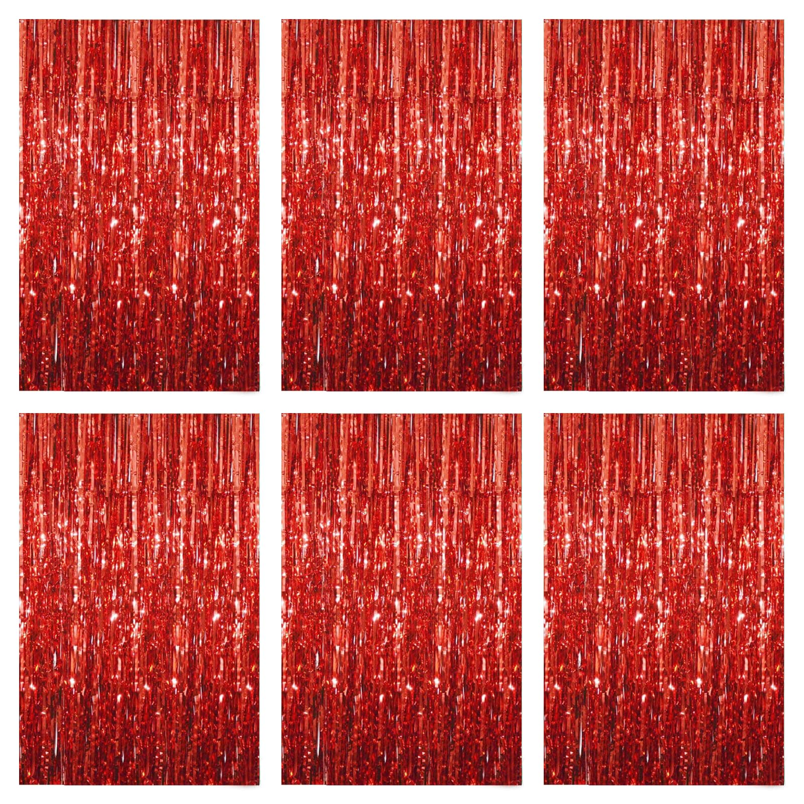 Red Foil Fringe Curtain 3.3  8.3FT 6 Packs, Metallic Tinsel Curtains Party Streamers for Birthday Graduation Baby Shower Decorat