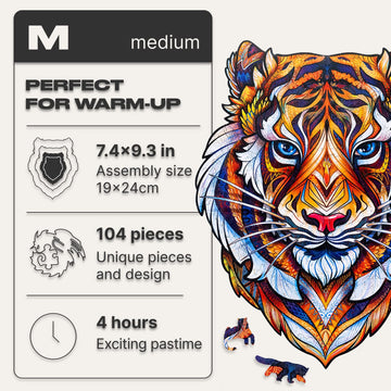 Unidragon Original Wooden Jigsaw Puzzles - Lovely Tiger, 181 Pieces, Medium Size 9.8''X12.3'', Beautiful Gift Package, Unique Sh