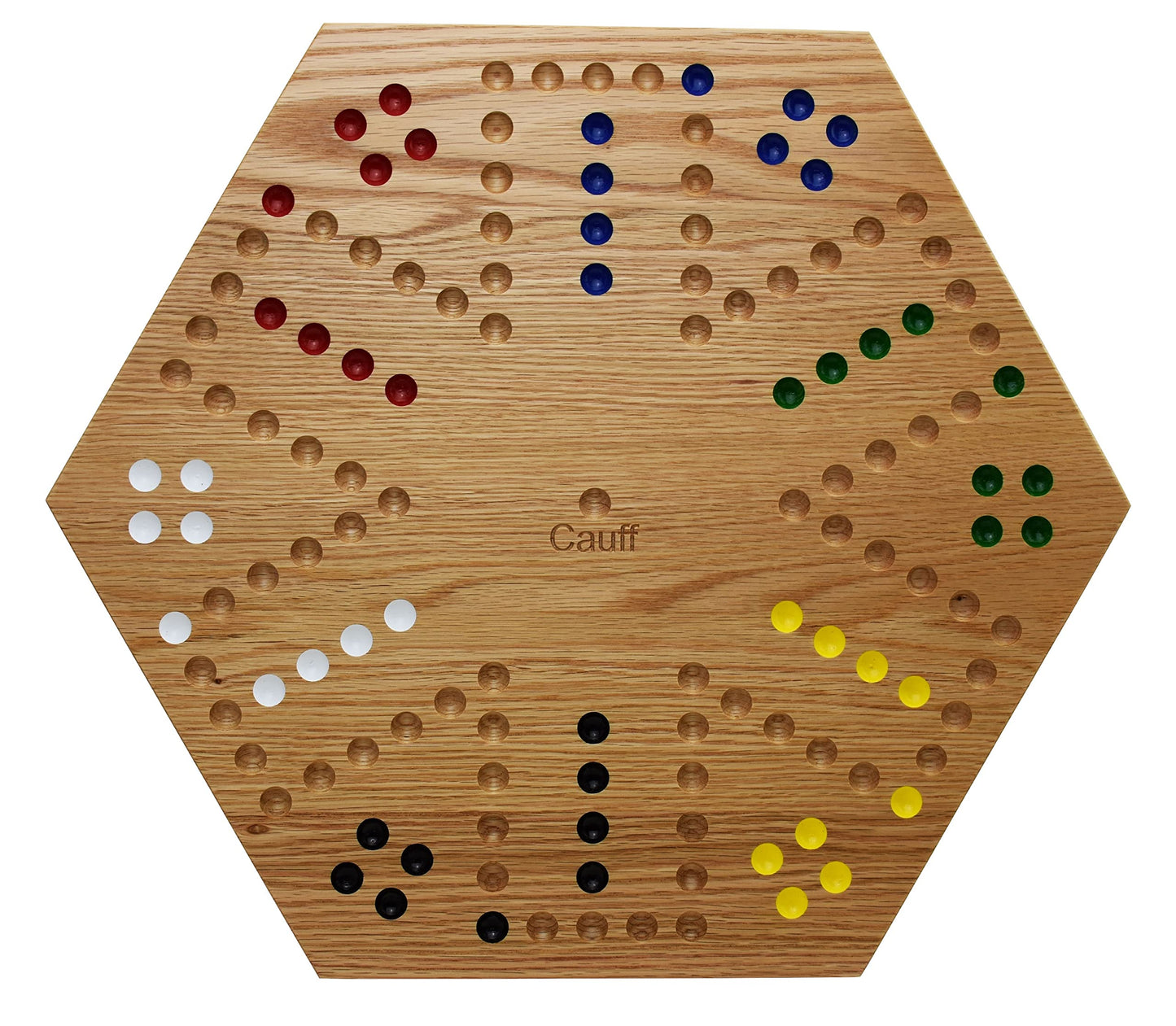Cauff Solid Oak Double Sided Marble Board Game - 20 Inch, Hand Painted, Brown Wood