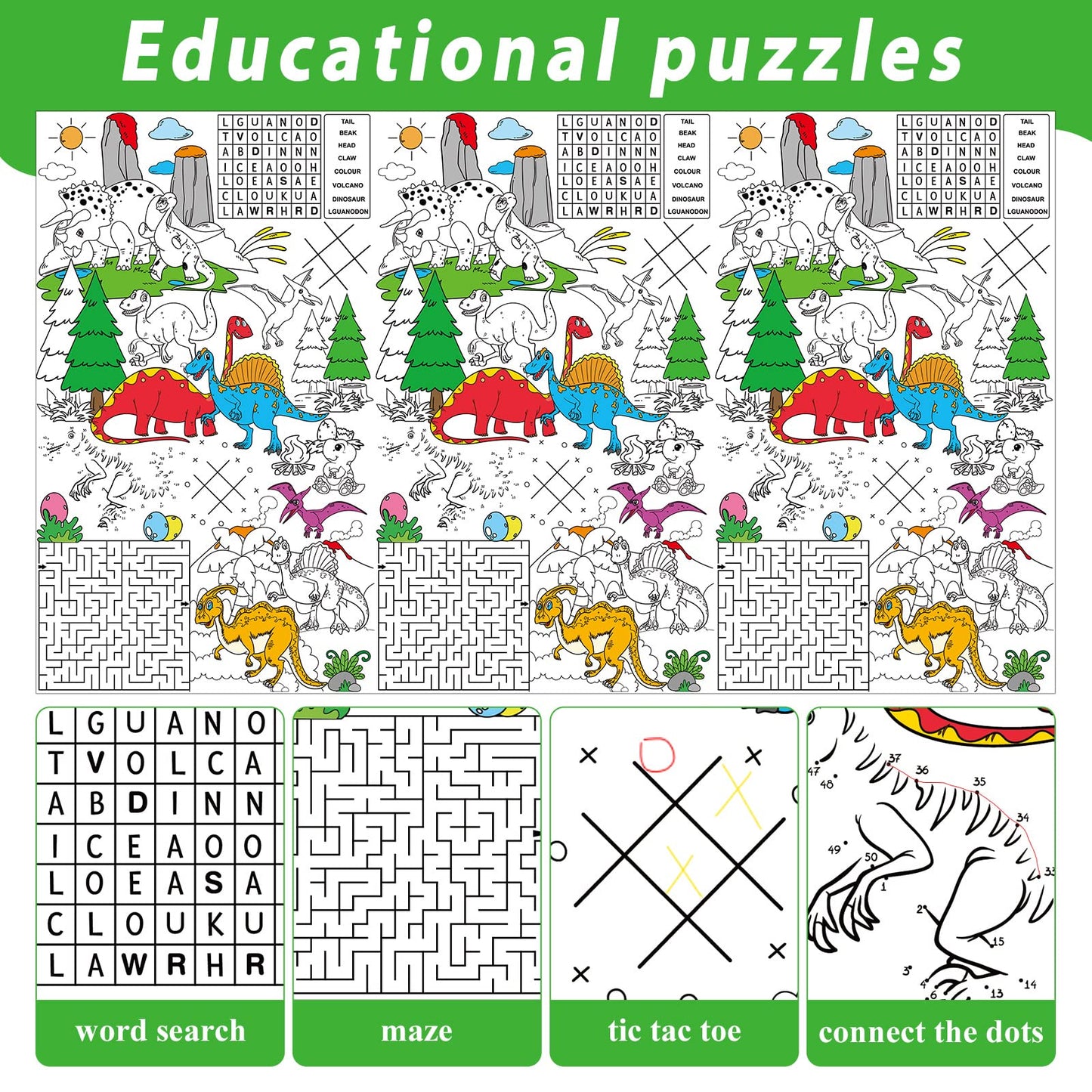 Qyeahkj Giant Paper Dinosaur Coloring Tablecloth Huge World Coloring Poster Activity Large Dinosaurs Color-in Posters Table Cove