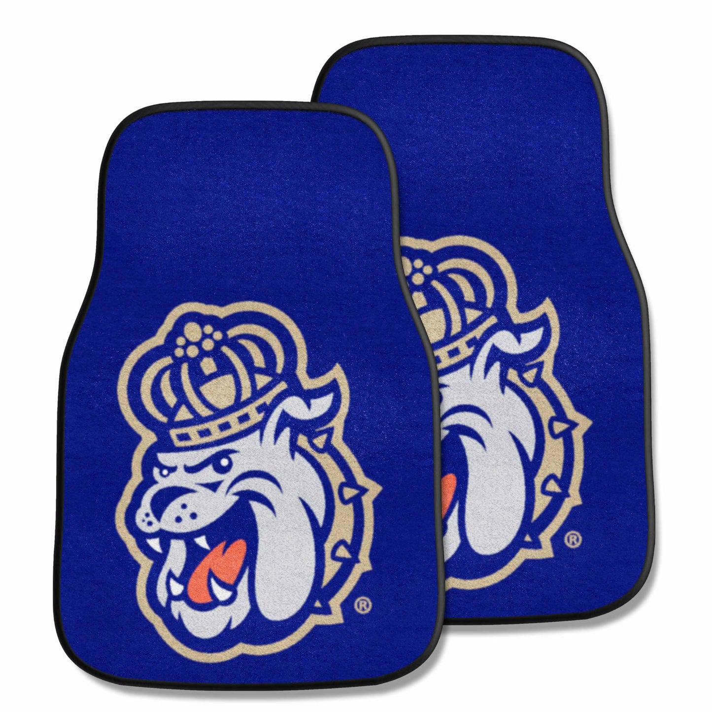 FANMATS 5257 James Madison Dukes Front 2-Piece Team Logo Carpet Car Mat Set, Front Row Automotive Floor Mats, Non-Slip Backing, 