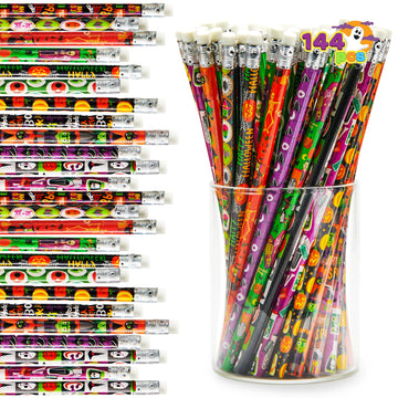 JOYIN 144 Pack Halloween Pencils with Eraser, 12 Design Halloween Stationery Set for Kids Gift Prize, Wooden Drawing Pencils, Ha
