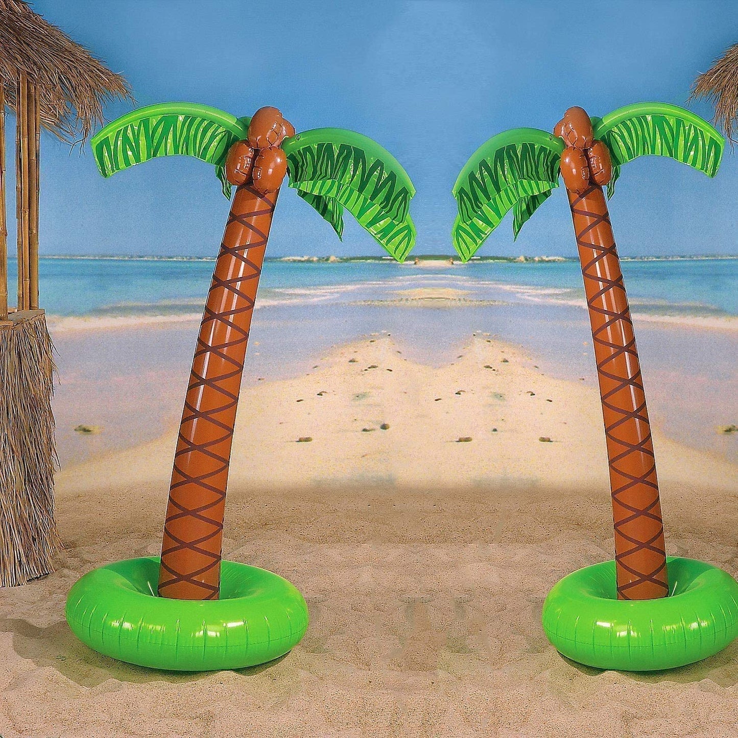 The Dreidel Company Inflatable Palm Tree Luau Decorations, Large 5.5 Ft, Tiki Pool Parties, Beach Party, Birthday Event, Outdoor Swimming, 66' Tall (2-Pack)