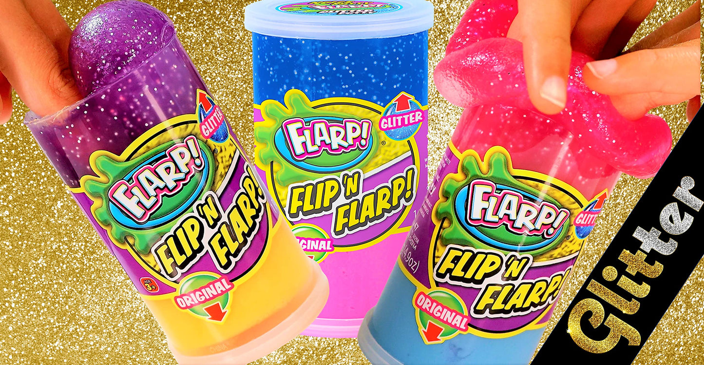 Flip & Flarp Noise Putty Double Pack Original & Glitter Fidget Toy (72 Packs Assorted) Ja-Ru Farrt Gas Noise Maker Slime Cloud &