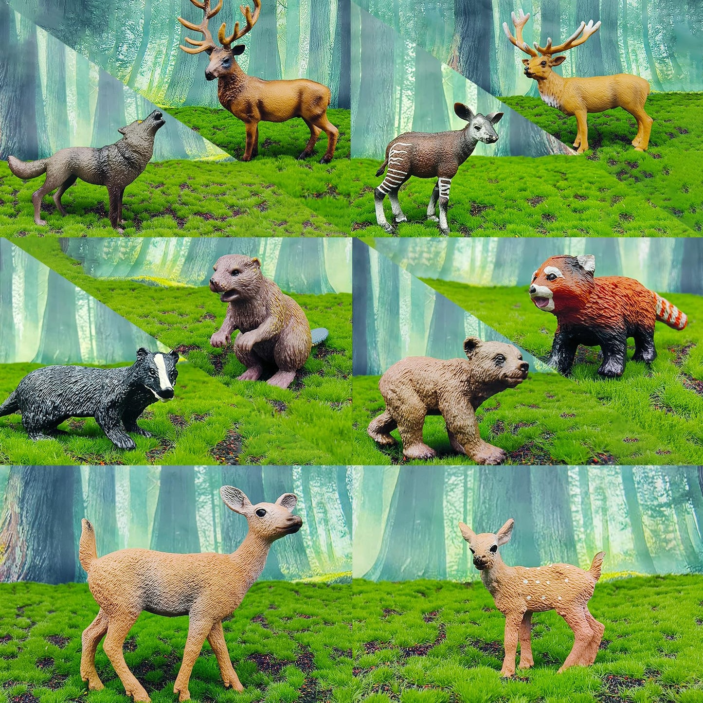 Scahow Forest Animal Toys Figures, 10Pcs Plastic Woodland Animal Figurines For Cake Topper, Realistic Miniature Wild Creature To