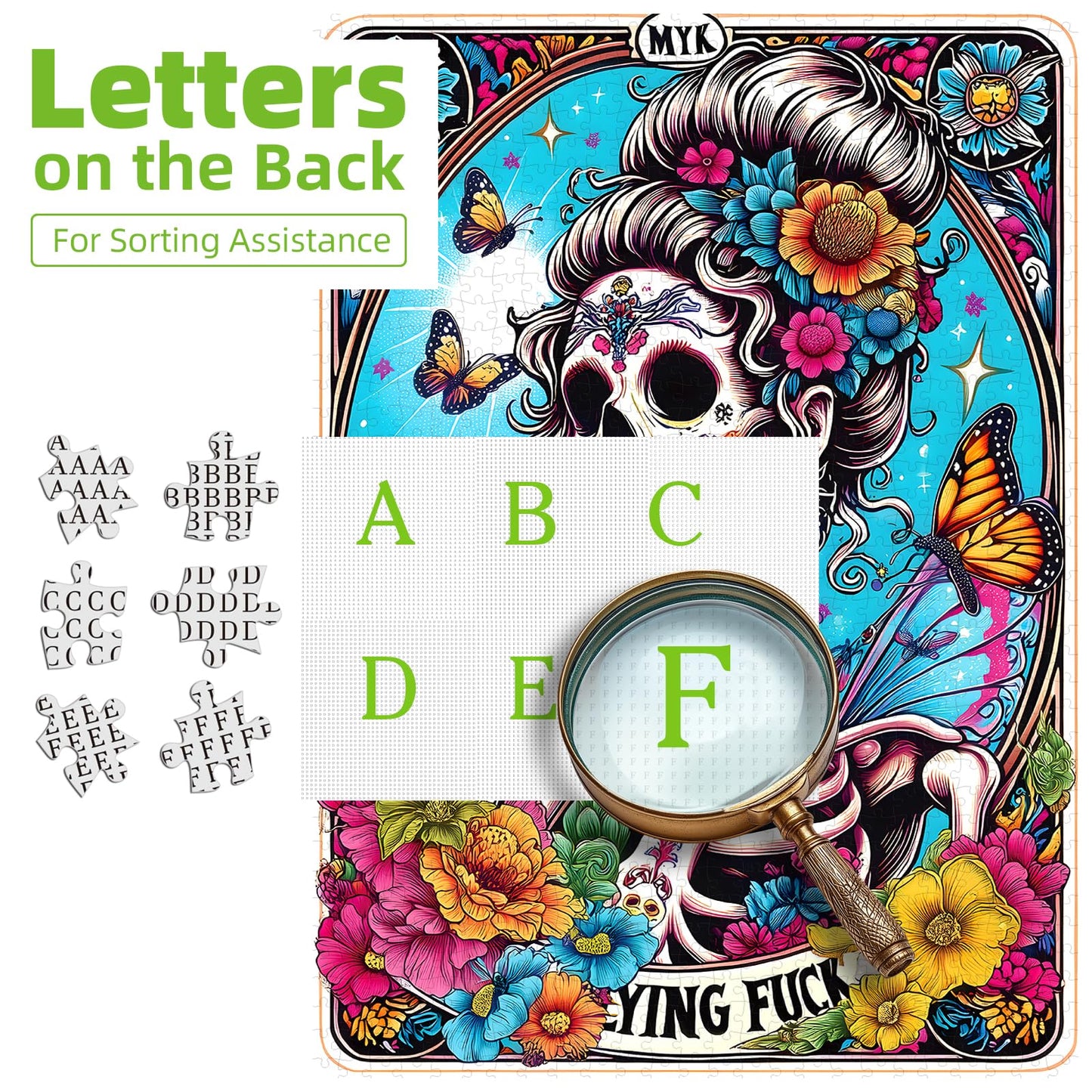 Halloween Sugar Skull 500 Piece Jigsaw Puzzle for mature-themeds Day of The Dead Puzzle with Vibrant Floral Skull Butterflies Playing Cards Art Challenging mature-themed Jigsaw Puzzles for Game Night(15 x23 )