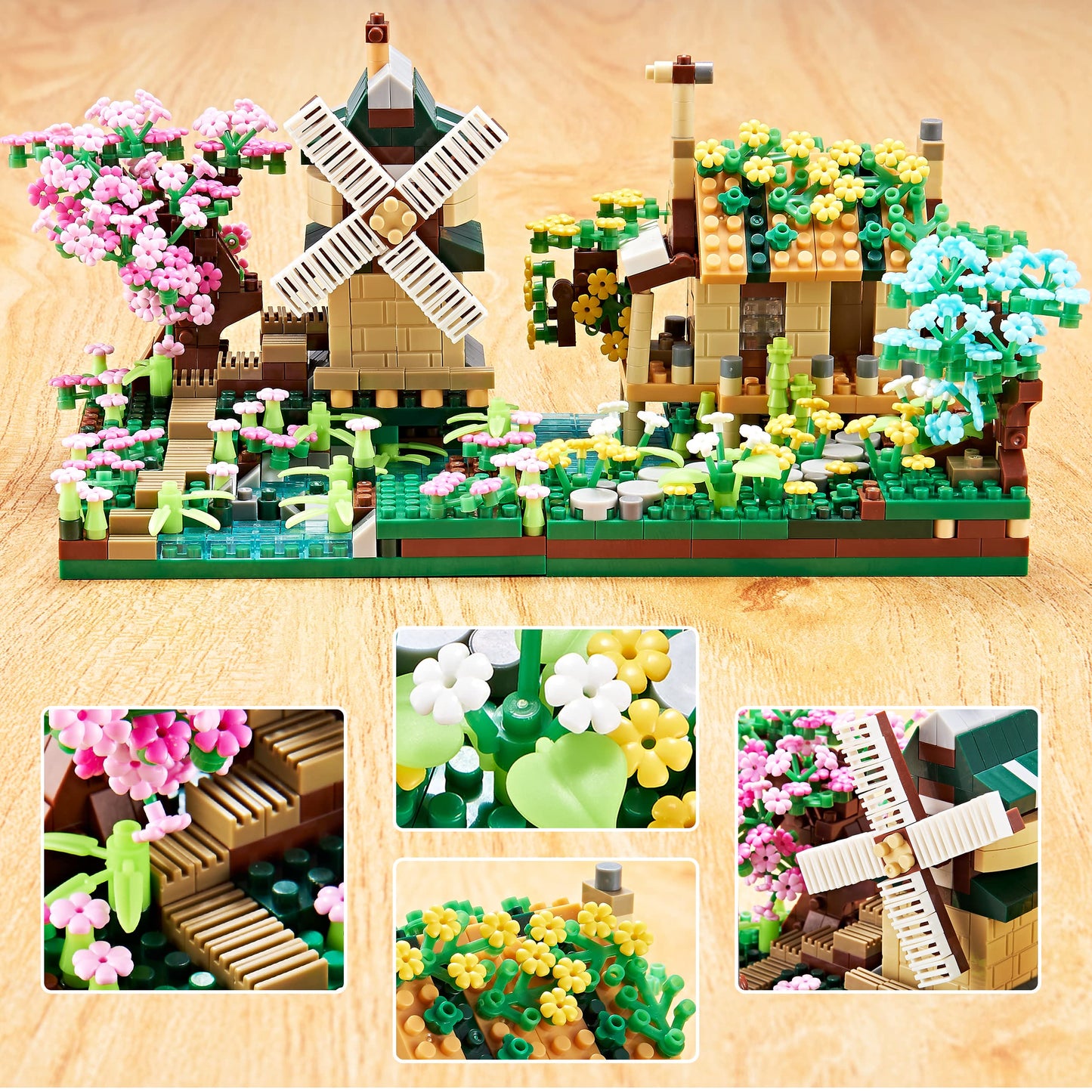 Kadablk Sakura Tree House Plant Micro Block Building Set,Friendship Windmill Model Construction Set,1200 Pcs For Adults And Kid