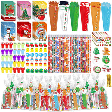 Zhanmai 350 Pcs Christmas School Stationery Gift Set for Kids Xmas Stationery Set for Stocking Stuffers 30 Pack with Notebook Pe