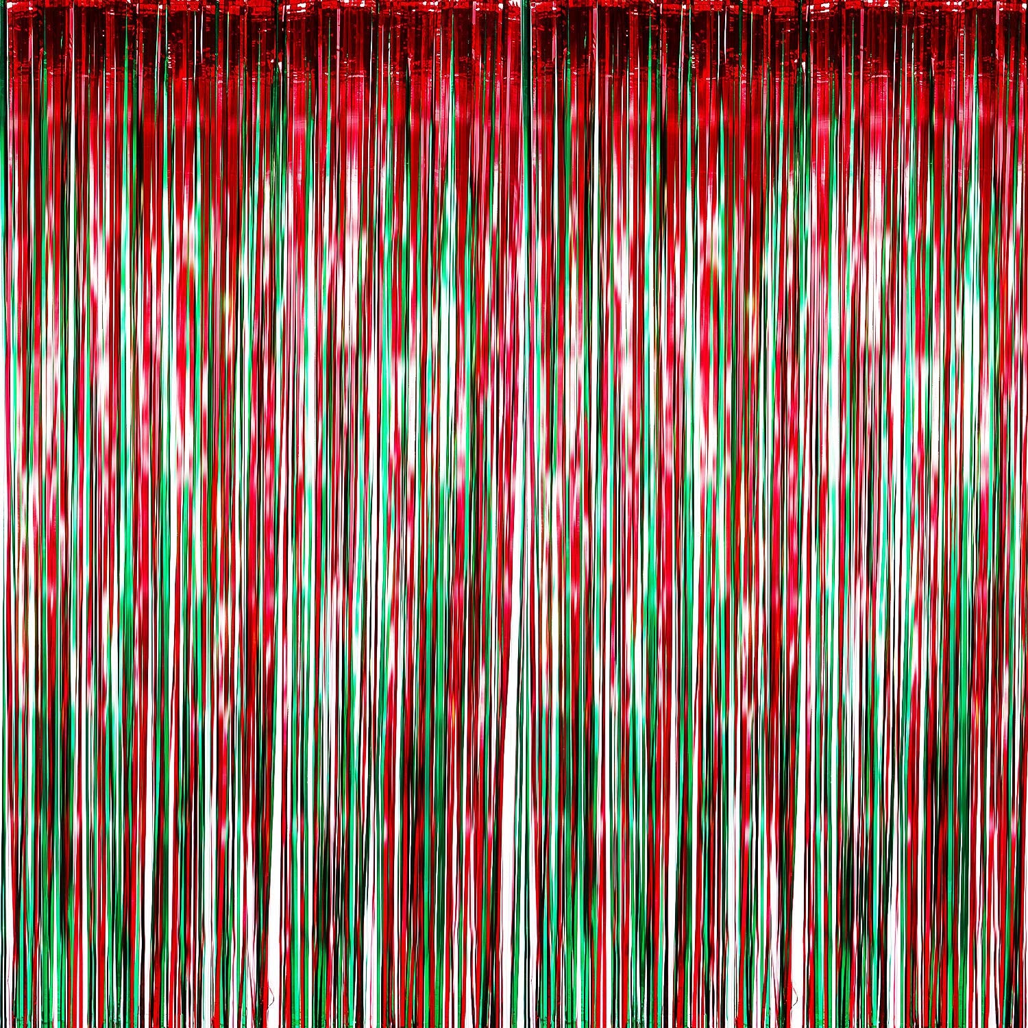 Sumind 6 Pack Foil Fringe Curtains Christmas Red Green Backdrop Curtains Party Decoration Tinsel Streamers Metallic Curtains Chr