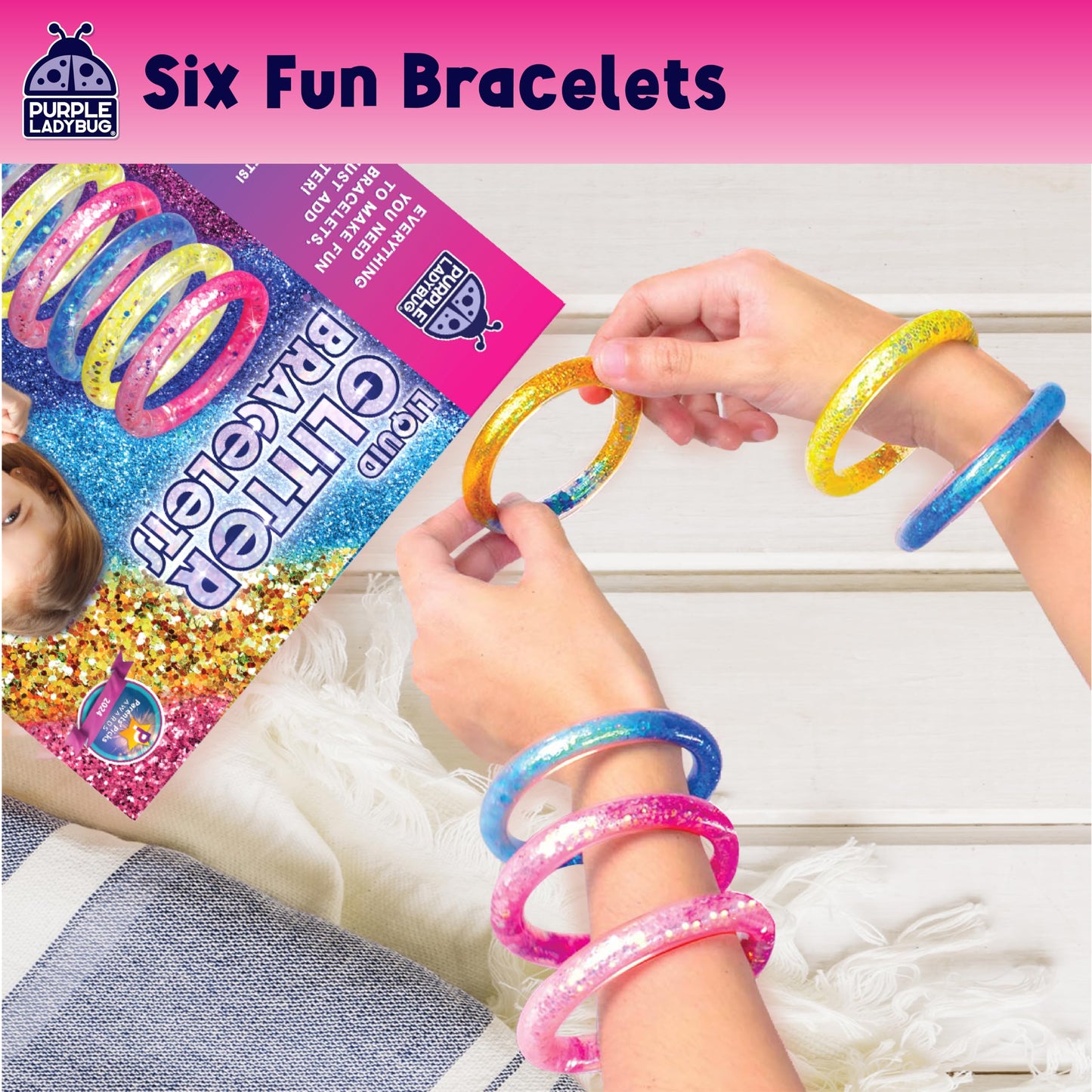 PURPLE LADYBUG Make Your Own Bracelet Making Kit for Girls - Creative Glitter Bracelet Craft Kit, DIY Jewelry-Making Set with Ge
