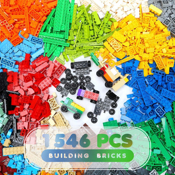 Unirolic Classic Building Bricks Set, 1546 Pieces Basic Building Blocks With Wheels, Stem Creative Compatible With All Major Brands, Ideal Educational Toy For Kids Teens