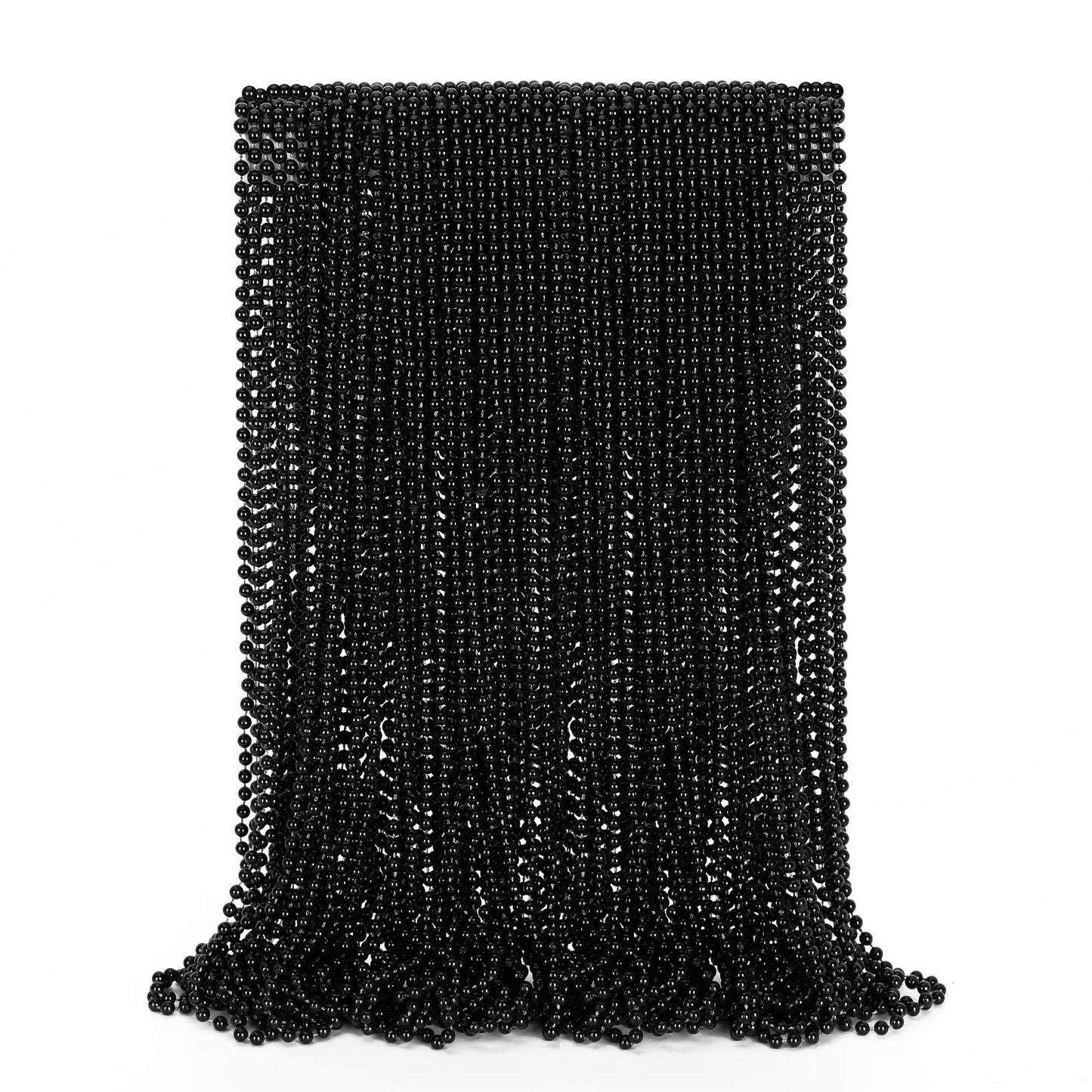 50Pcs Bead Necklace, Black Mardi Gras Bead Necklace Party Favors, 33'' Metallic Halloween Round Beaded Bulk, Festival Parade Thr