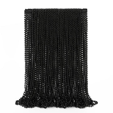 50Pcs Bead Necklace, Black Mardi Gras Bead Necklace Party Favors, 33'' Metallic Halloween Round Beaded Bulk, Festival Parade Thr