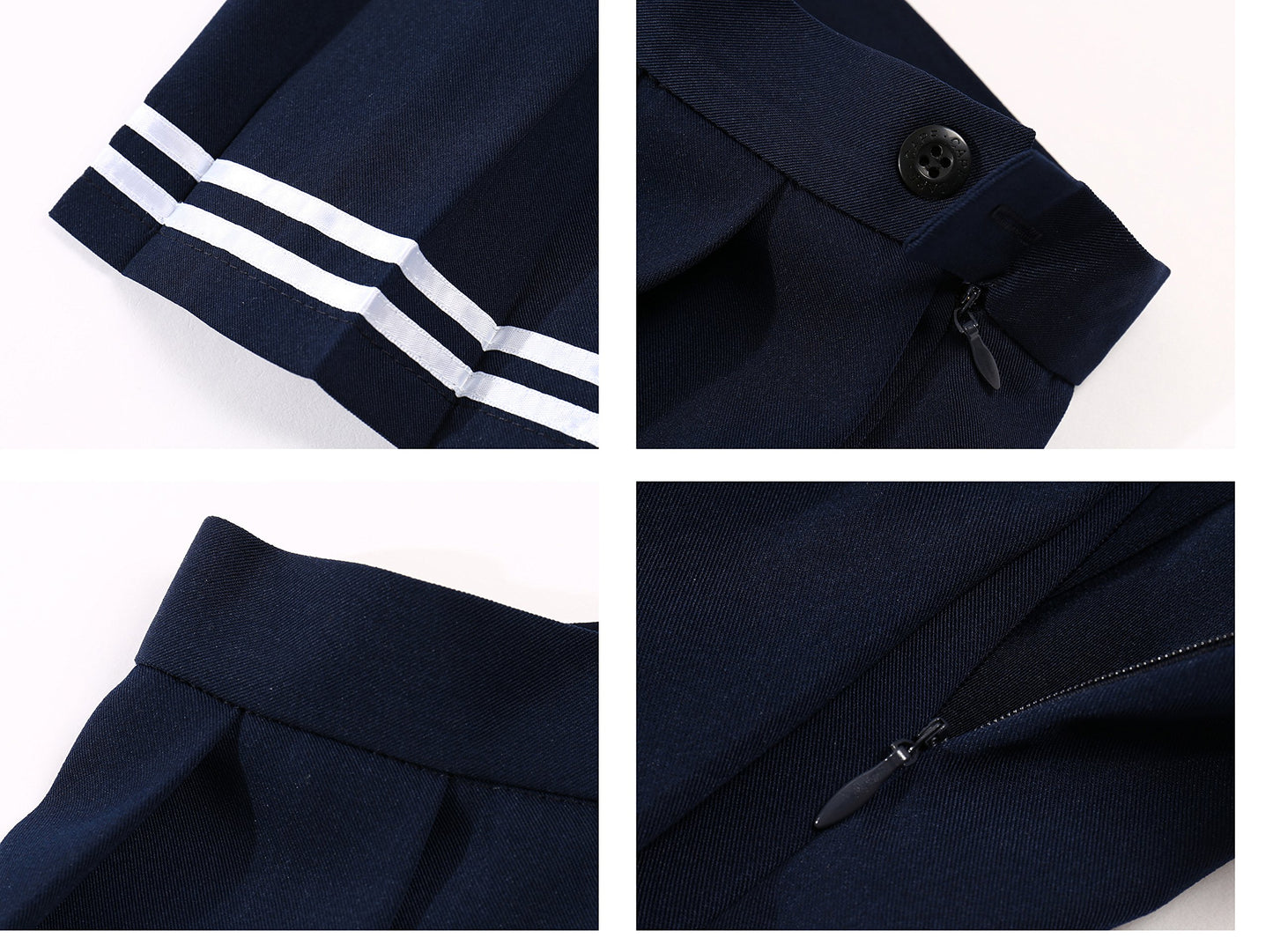 Beautifulfashionlife High Waist White Stripes Pleated Mini Skirts School Uniforms (4Xl,Navy Blue)