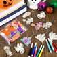 Trnayi 24 Sets Halloween Party Favors Gift Color Your Own Ghost Pumpkin Spider Witch Bat Unfinished Wooden Keychains DIY Crafts