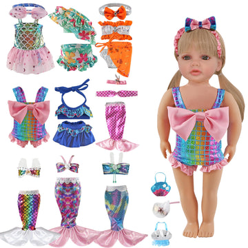 18-Inch Doll Swimwear 9-Piece Set - Seaside Pretend Play with Quick-Dry Tails & Bathing Suits | Beach & Pool Accessories for Gir