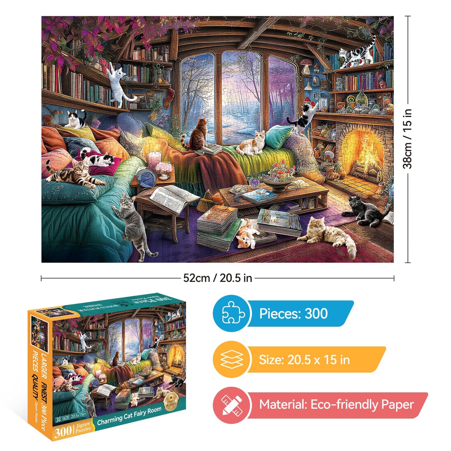 ZSYCZAO 300 Piece Puzzles for mature-themeds  300 Piece Puzzles for mature-themeds Large Piece  Fantasy Cat Winter Jigsaw Puzzle  Funny Gift for mature-themed Kids Senior Challenging Family Games Gift Toy  20.5 X 15 in