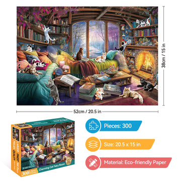ZSYCZAO 300 Piece Puzzles for mature-themeds  300 Piece Puzzles for mature-themeds Large Piece  Fantasy Cat Winter Jigsaw Puzzle  Funny Gift for mature-themed Kids Senior Challenging Family Games Gift Toy  20.5 X 15 in