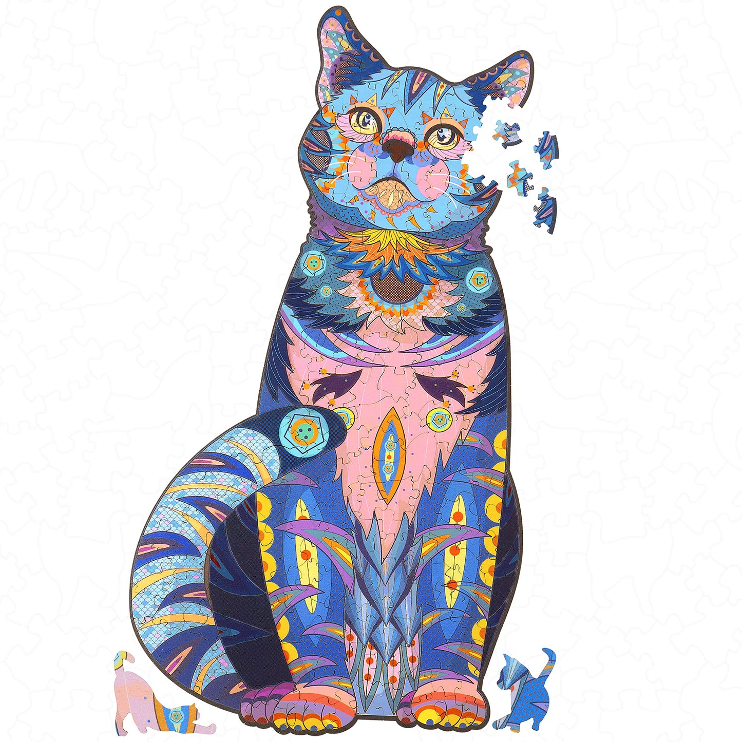 Wooden Puzzles for mature-themeds  Wooden Cat Jigsaw Puzzles with Animal Shaped Pieces  Unique Wood Cats Puzzle mature-themed  Ideal for Cat Lover (16.5?9.3 inches) 300 pcs - L