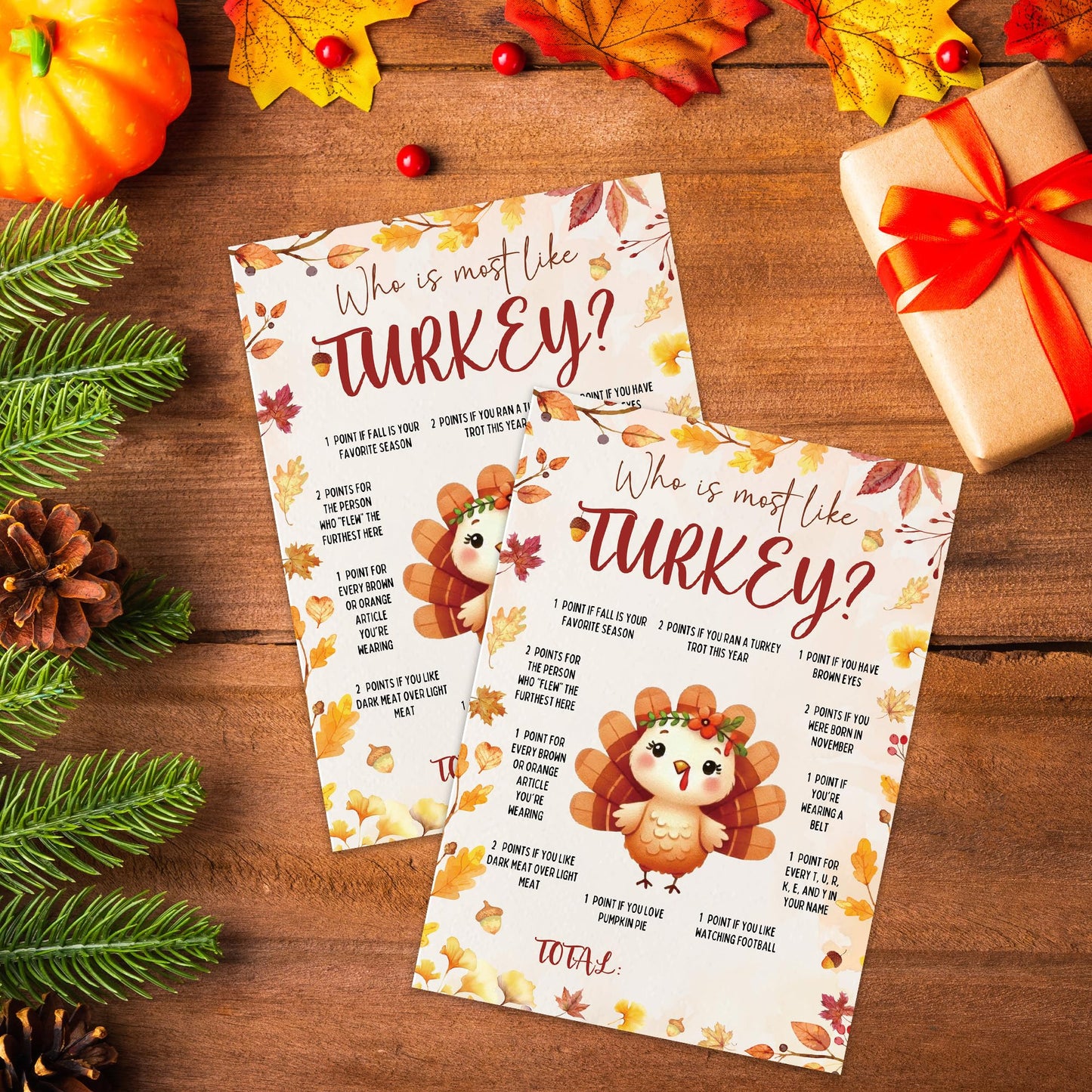 Bltgh Thanksgiving Who is Most Like Turkey Game Fun Fall Party Activity for Family Friends and Teens Autumn Holiday Gathering Challenge 5x7 Inch Cards