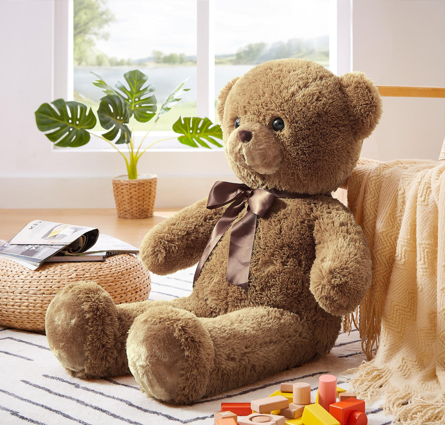 Yunnasi Big Teddy Bear Stuffed Animal 35 Inches Giant Stuffed Bear Gift For Girlfriend Children On Birthday Valentine'S Day Christmas, Brown