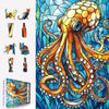 500 Piece Puzzles For Adults Clearance, Stained Glass Style Octopus Jigsaw Puzzle Beautiful Ocean Art Challenging Art Puzzle For